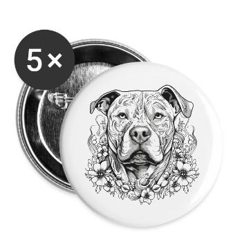 American Staffordshire Terrier with Flowers - Buttons large 2.2''/56 mm (5-pack) - white - Front