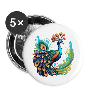 Peacock / Animal / Zoo / Plumage / Natural Beauty - Buttons large 2.2''/56 mm (5-pack) - white - Front