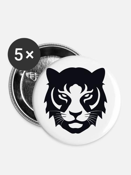 Felin Dschungel-Tigerkopf - Buttons groß 56 mm (5er Pack) - Weiß