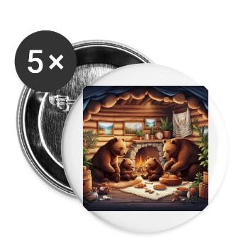 Bären am Feuer Cartoon - Buttons groß 56 mm (5er Pack) - Weiß - Vorne