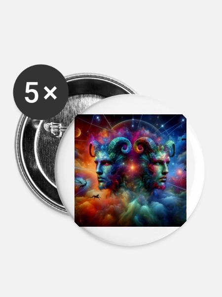 Satyr Zwilling, Widder - Buttons groß 56 mm (5er Pack) - Weiß