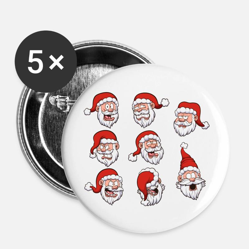Santa Claus Faces - Buttons large 2.2''/56 mm (5-pack) - white