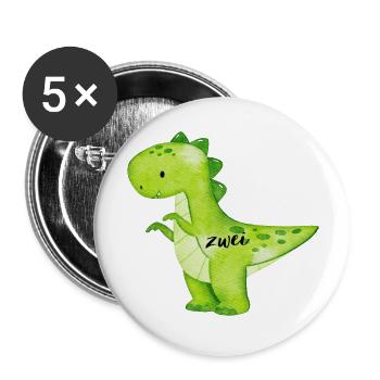 Geburtstagsaufdruck Dino, grün - Buttons groß 56 mm (5er Pack) - Weiß - Vorne