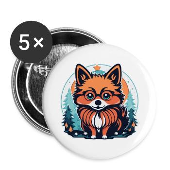 Zwergspitz Weihnachten Illustration - Buttons groß 56 mm (5er Pack) - Weiß - Vorne