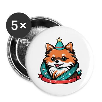 Zwergspitz Weihnachten Illustration - Buttons groß 56 mm (5er Pack) - Weiß - Vorne