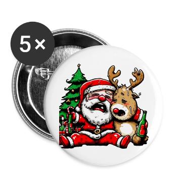 Betrunkener Weihnachtsmann Hohoho - Buttons groß 56 mm (5er Pack) - Weiß - Vorne