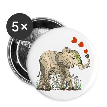 Elefant - Buttons groß 56 mm (5er Pack) - Weiß - Vorne