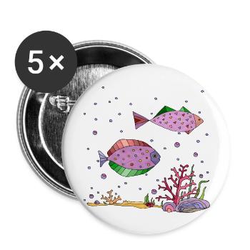 Poissons - Lot de 5 grands badges (56 mm) - blanc - Devant