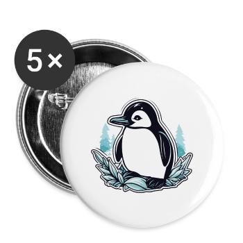 Penguin Christmas Illustration - Buttons large 2.2''/56 mm (5-pack) - white - Front