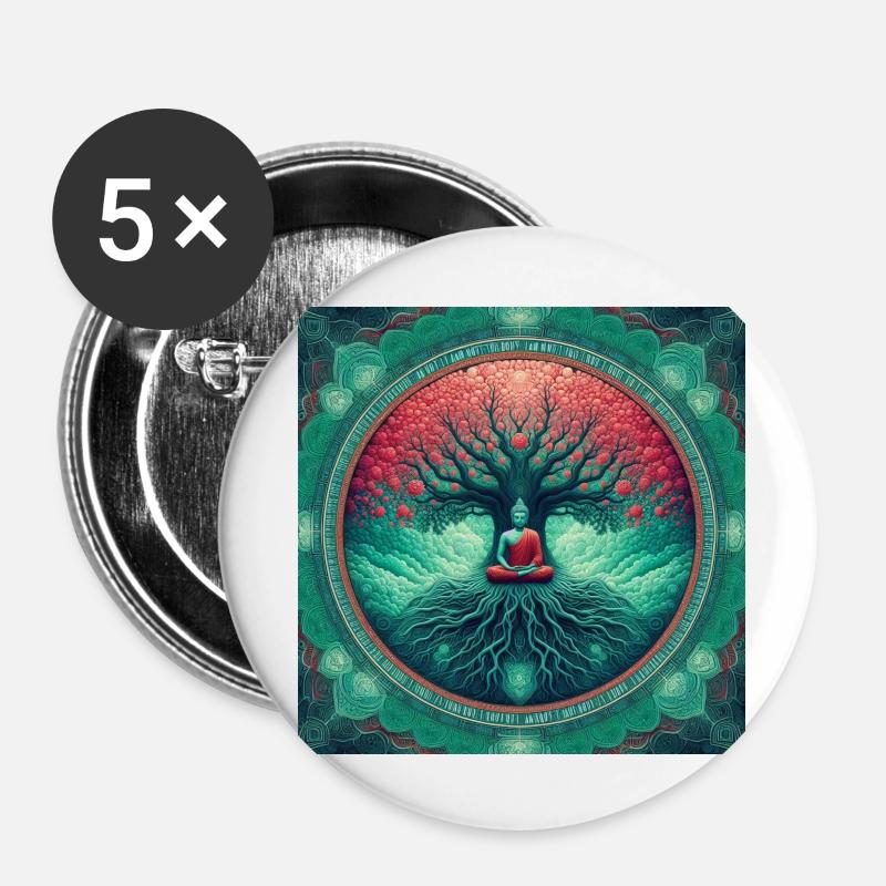 Buddha under a redwood tree - Buttons large 2.2''/56 mm (5-pack) - white