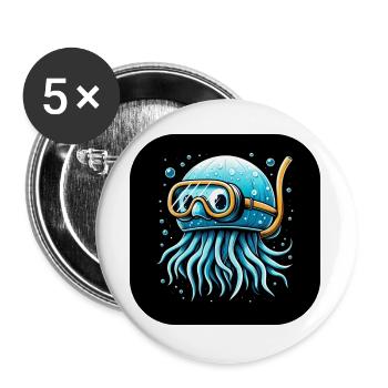 Pieuvre avec des lunettes de plongée Bande dessinée - Lot de 5 grands badges (56 mm) - blanc - Devant