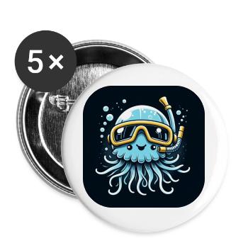 Blaue Qualle mit Taucherbrille, grafisch - Buttons groß 56 mm (5er Pack) - Weiß - Vorne