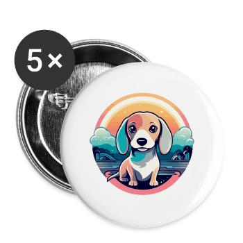 Dackel Hund Illustration - Buttons groß 56 mm (5er Pack) - Weiß - Vorne
