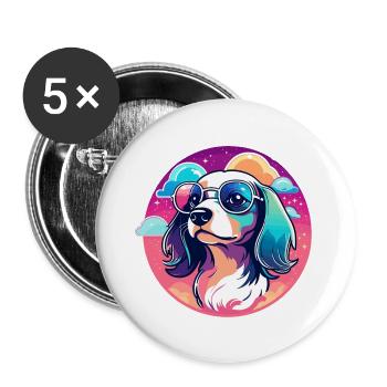 Dackel Hund Illustration - Buttons groß 56 mm (5er Pack) - Weiß - Vorne