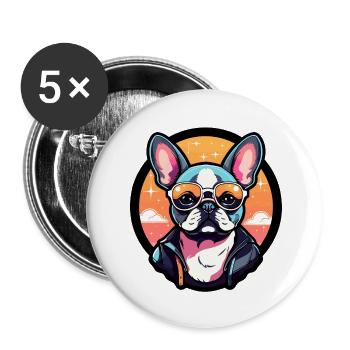 Illustration de chien bouledogue français - Lot de 5 grands badges (56 mm) - blanc - Devant