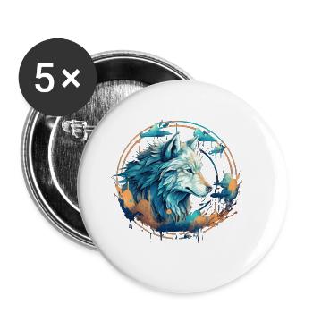 Geometrischer Wolfsblick - Buttons groß 56 mm (5er Pack) - Weiß - Vorne