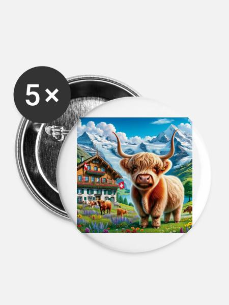 A delightful Highland cow - Buttons groß 56 mm (5er Pack) - Weiß