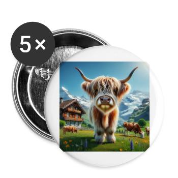 Highland cow with large impressive horns - Buttons groß 56 mm (5er Pack) - Weiß - Vorne