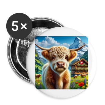 Highland cow with majestic horns - Buttons groß 56 mm (5er Pack) - Weiß - Vorne