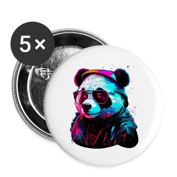 Panda-Hipster - Buttons groß 56 mm (5er Pack) - Weiß - Vorne