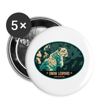 Snow Leopard illustration patch - Buttons large 2.2''/56 mm (5-pack) - white - Front