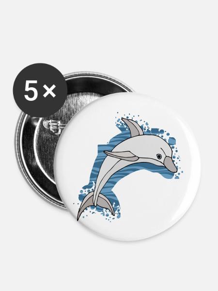 Delfin - Buttons groß 56 mm (5er Pack) - Weiß