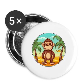 Monkey Watercolor Cartoon Kawaii Clipart Animal - Buttons large 2.2''/56 mm (5-pack) - white - Front