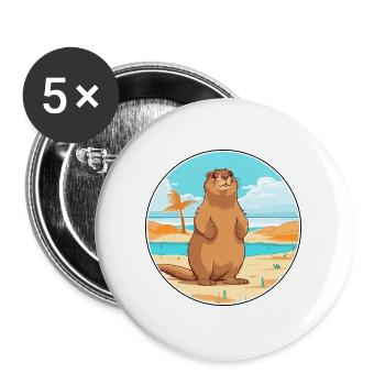 Marmot Watercolor Cartoon Kawaii Clipart Animal - Buttons large 2.2''/56 mm (5-pack) - white - Front