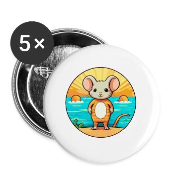 Mouse Watercolor Cartoon Kawaii Clipart Animal - Buttons large 2.2''/56 mm (5-pack) - white - Front