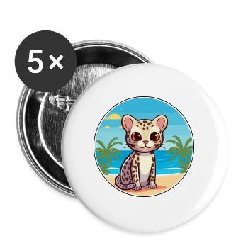 Ozelot Aquarell Cartoon Kawaii Clipart Tier - Buttons groß 56 mm (5er Pack) - Weiß - Vorne