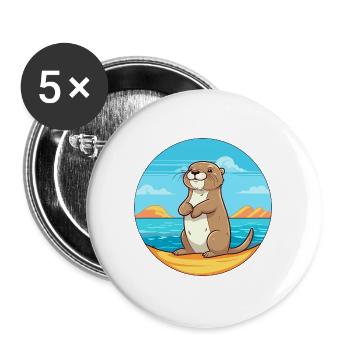 Otter Aquarell Cartoon Kawaii Clipart Tier - Buttons groß 56 mm (5er Pack) - Weiß - Vorne