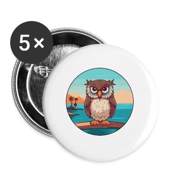 Owl Watercolor Cartoon Kawaii Clipart Animal - Buttons large 2.2''/56 mm (5-pack) - white - Front