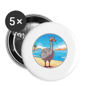 Ostrich Watercolor Cartoon Kawaii Clipart Animal - Buttons large 2.2''/56 mm (5-pack) - white - Front