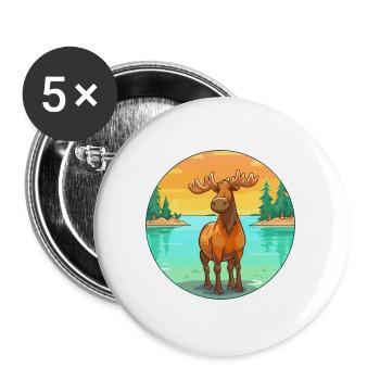 Elch Aquarell Cartoon Kawaii Clipart Tier - Buttons groß 56 mm (5er Pack) - Weiß - Vorne