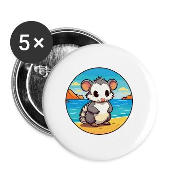 Opossum Aquarell Cartoon Kawaii Clipart Tier - Buttons groß 56 mm (5er Pack) - Weiß - Vorne