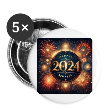 Silvester Happy New Year - Buttons groß 56 mm (5er Pack) - Weiß - Vorne