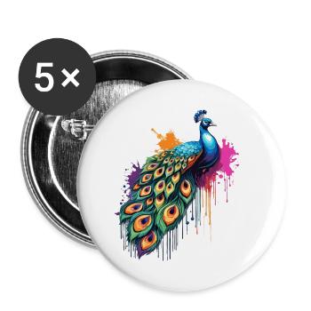 Peacock / Animal / Zoo / Plumage / Natural Beauty - Buttons large 2.2''/56 mm (5-pack) - white - Front