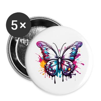 Schmetterling / Tier / Insekt / fliegen / Sommer - Buttons groß 56 mm (5er Pack) - Weiß - Vorne
