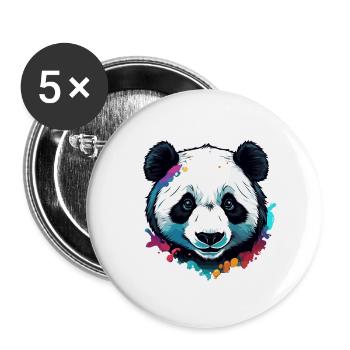 Panda / Tier / Zoo / Bambus / Wild / Kindlich - Buttons groß 56 mm (5er Pack) - Weiß - Vorne