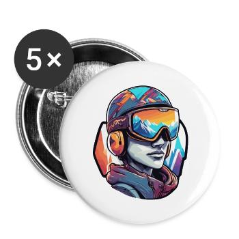 Snowboarder / Winter Sports / Piste / Snow / Alps - Buttons large 2.2''/56 mm (5-pack) - white - Front