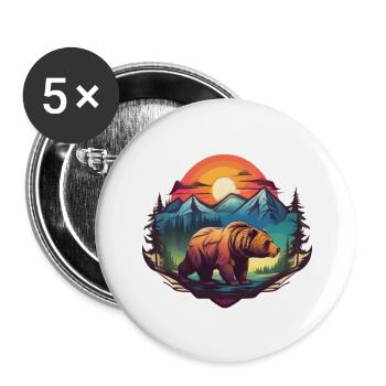 Farbvolles Logo Von einem Bären Wald Berge Sonne - Buttons groß 56 mm (5er Pack) - Weiß - Vorne