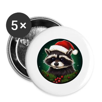 Mignon raton laveur père noël souhaite joyeux Noël - Lot de 5 grands badges (56 mm) - blanc - Devant