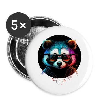 Hipster-Waschbär - Buttons groß 56 mm (5er Pack) - Weiß - Vorne