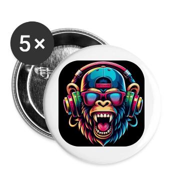 Affe Bunt Zähne Brüllen Cap - Buttons groß 56 mm (5er Pack) - Weiß - Vorne