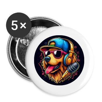 Chien Golden Retriever avec lunettes de soleil et casquette - Lot de 5 grands badges (56 mm) - blanc - Devant