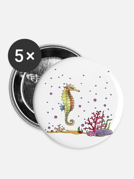 Seepferdchen - Buttons groß 56 mm (5er Pack) - Weiß