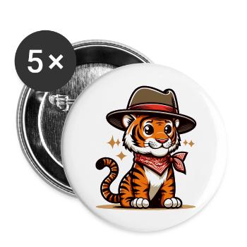 Tiger boy with hat - Buttons large 2.2''/56 mm (5-pack) - white - Front
