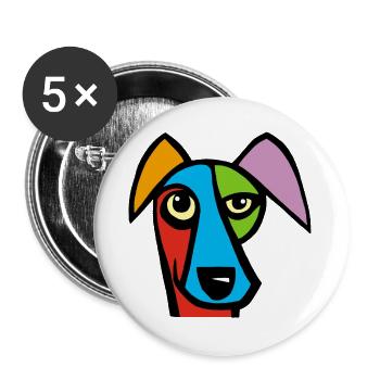 Lustiger Hund - Buttons groß 56 mm (5er Pack) - Weiß - Vorne