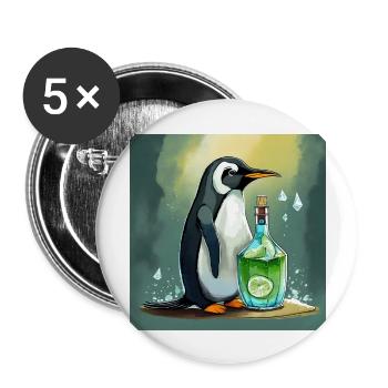 Pinguin mit einer Gin-Tonic-Flasche - Buttons groß 56 mm (5er Pack) - Weiß - Vorne
