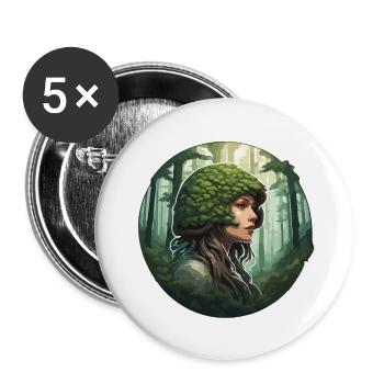 Wald Frau / grün / Waldbewohner / Bäume / Gras - Buttons groß 56 mm (5er Pack) - Weiß - Vorne